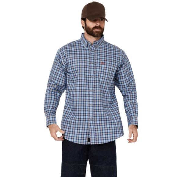 Ariat Shirt Mens Medium Blue Red Plaid Cat 2 Fire Rated Workwear Cowboy Western - Picture 1 of 13